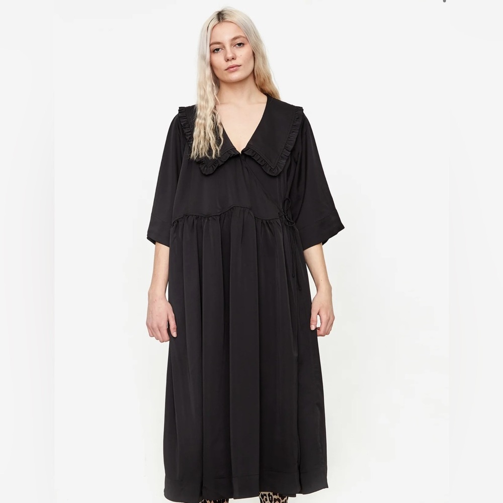 Ganni Ruffle Collar Oversize Wrap Dress
